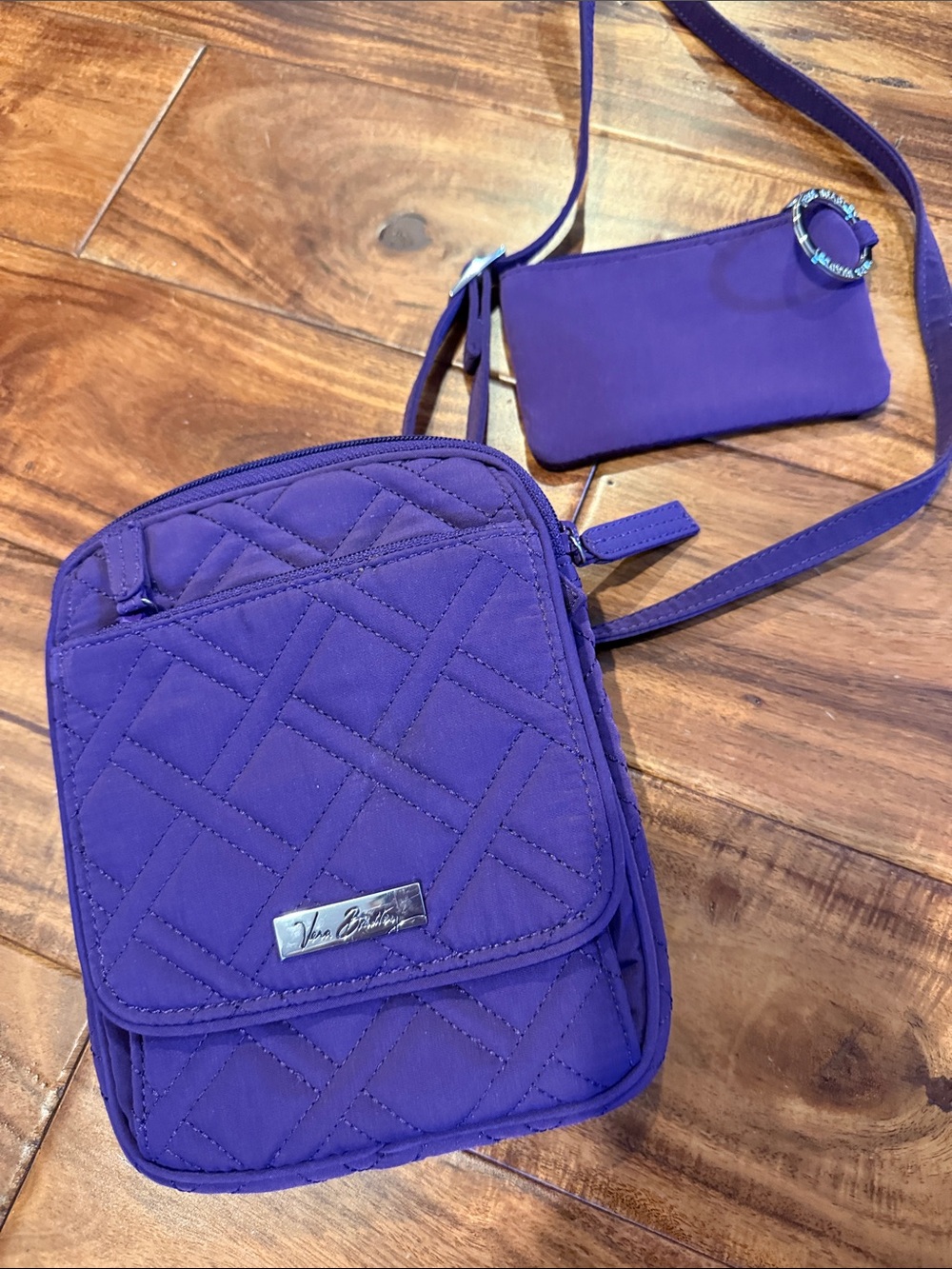 Vera Bradley Deep Purple Quilted Crossbody with Matching keychain cardholderVGUC